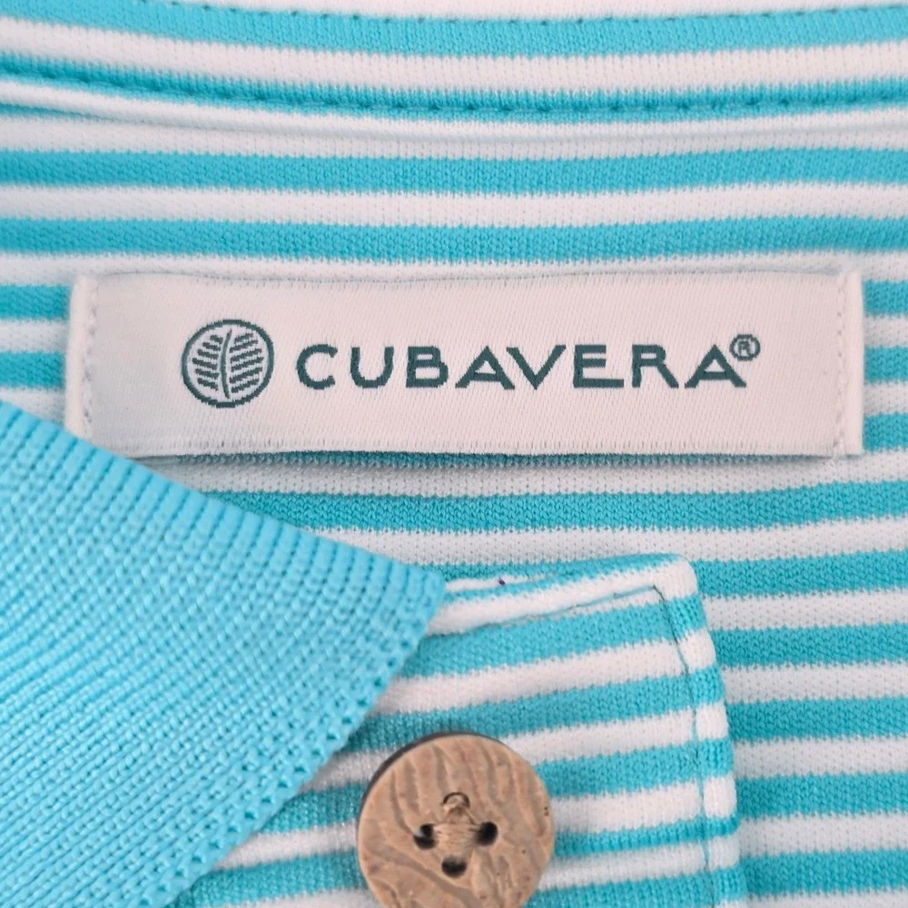 Cubavera Polo Shirt Mens Medium Blue Curacao Striped Moisture Wicking